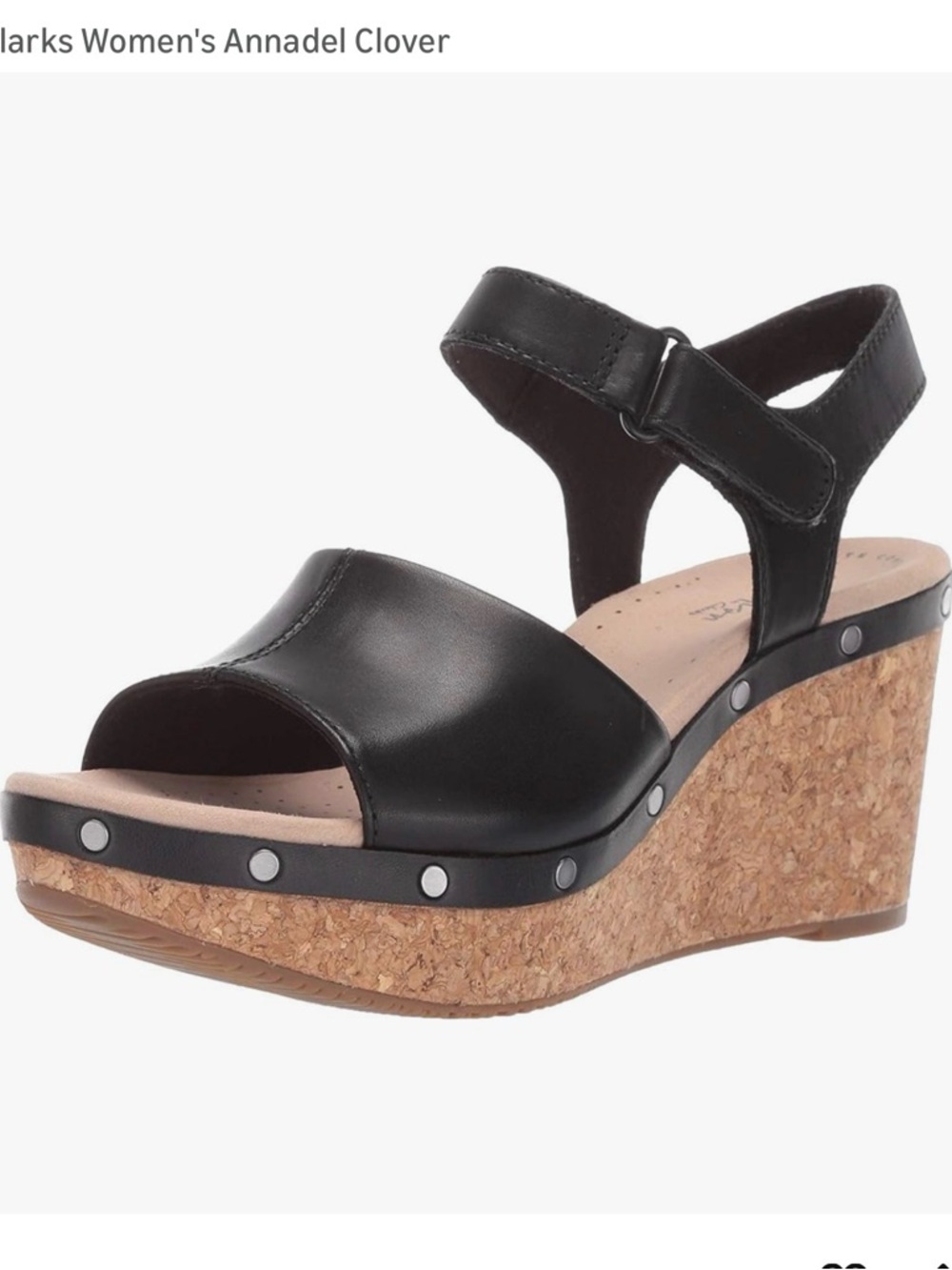 Clarks Black Leather Cork Wedge Sandal
